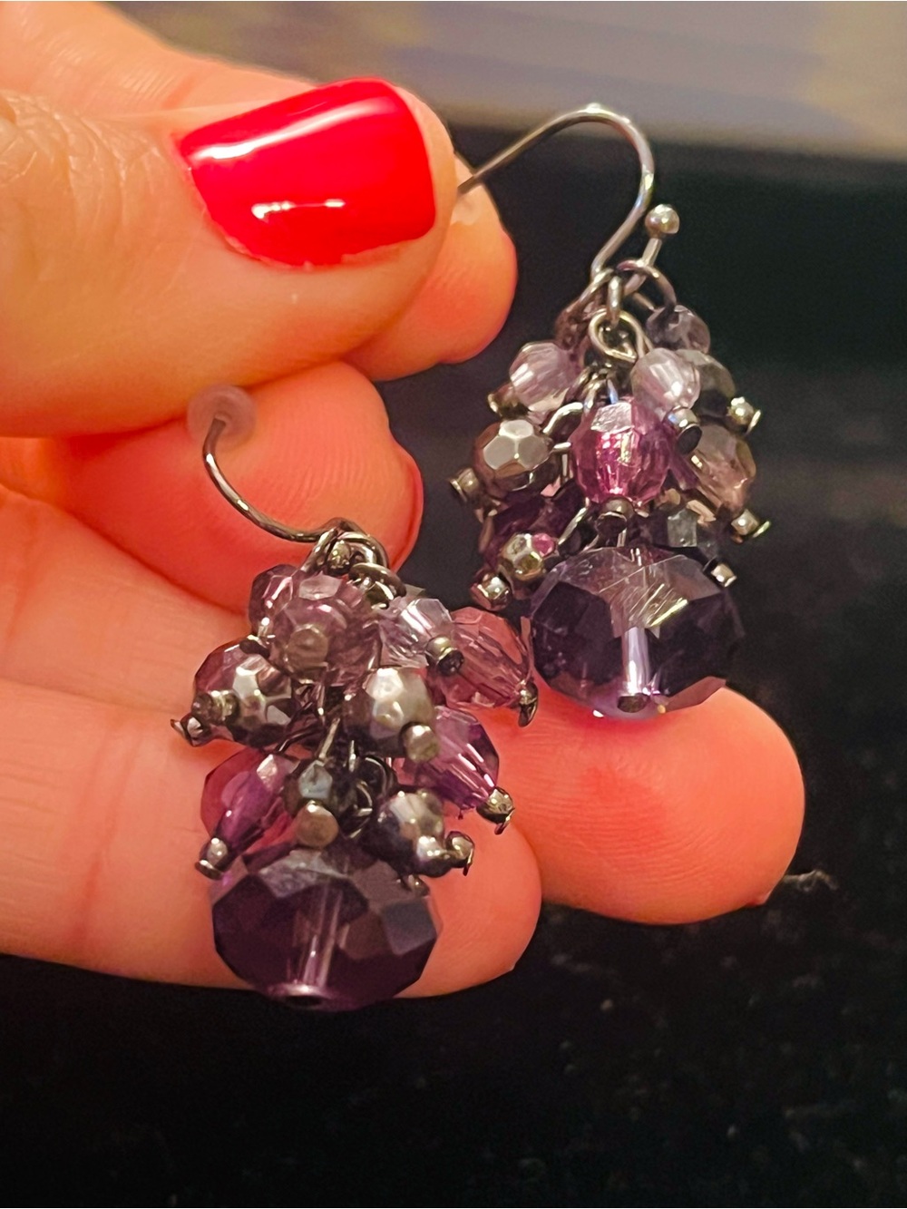 Purple Grape Cluster Dangle Earrings in the Style of Vintage 1920’s Era